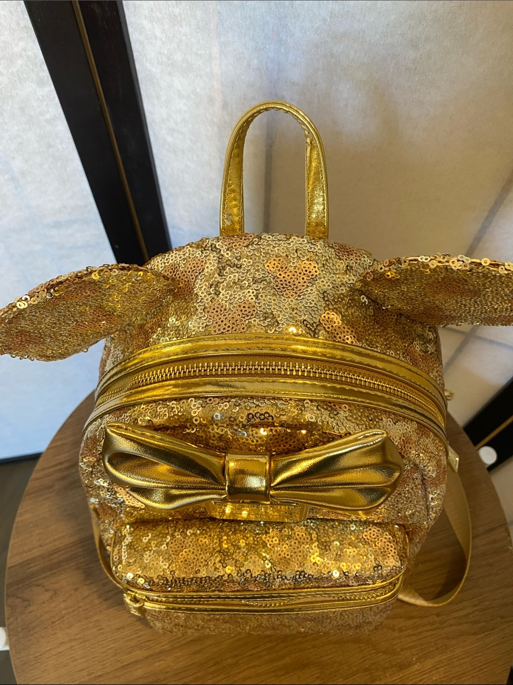 Loungefly Disney Parks Minnie Mouse gold sequin backpack with hidden mickeys NWT - Picture 8 of 8
